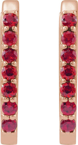 14K Gold Round Lab-Grown Ruby Accented Elongated Hoop Earrings - Rose Gold - view 4