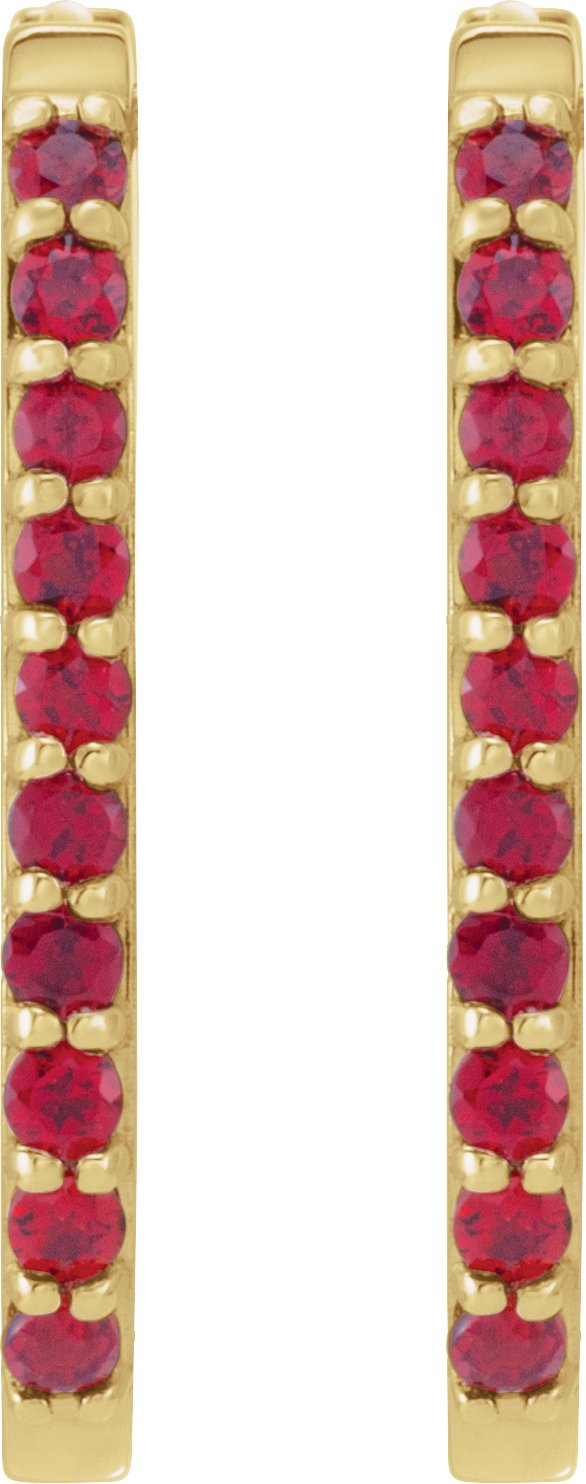 14K Gold Round Lab-Grown Ruby Accented Elongated Hoop Earrings – 20x13.39mm - Yellow Gold - view 4