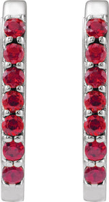 14K Gold Round Lab-Grown Ruby Accented Elongated Hoop Earrings - White Gold - view 4