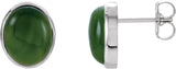 14K Gold Oval Natural Nephrite Jade Bezel-Set Solitaire Earrings