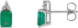 14K Gold Natural Emerald & Natural Diamond Emerald 4-Prong Accented Stud Earrings