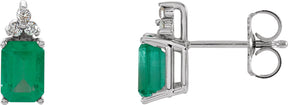 14K Gold Natural Emerald & Natural Diamond Emerald 4-Prong Accented Stud Earrings