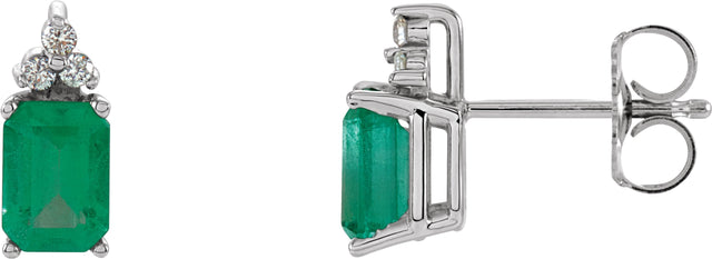 14K Gold Natural Emerald & Natural Diamond Emerald 4-Prong Accented Stud Earrings