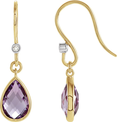 14K Gold Pear Natural Amethyst & Natural Diamond Accented Earrings - Two-Tone