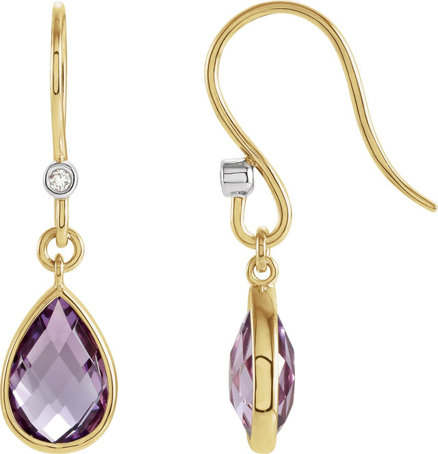 14K Gold Pear Natural Amethyst & Natural Diamond Accented Earrings - Two-Tone