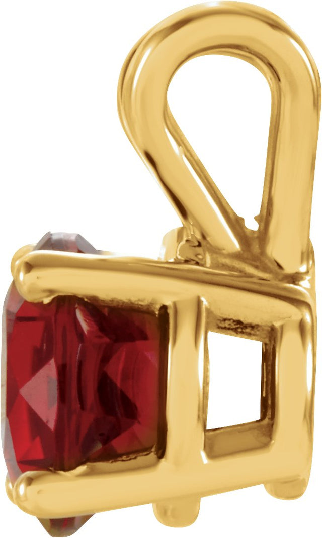 14K Gold Round Natural Mozambique Garnet Solitaire Pendant - view 2