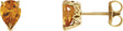 14K Gold Natural Citrine Pear 3-Prong Scroll Setting Stud Earring