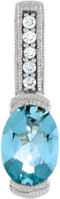 14K Gold Oval Natural Aquamarine & Natural Diamond Accented Pendant
