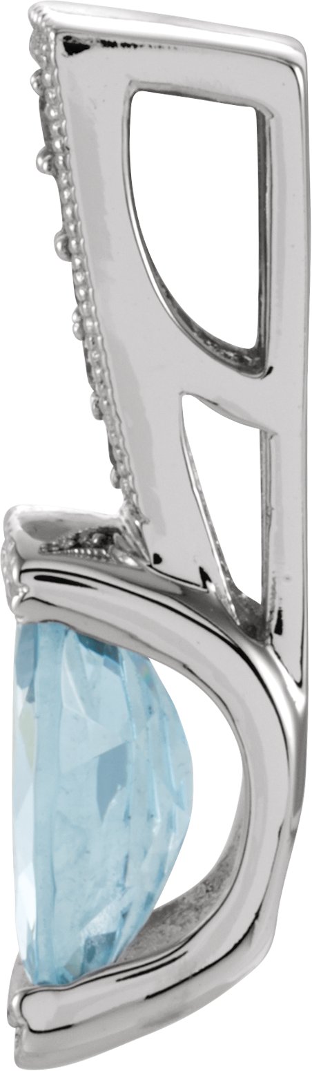 14K Gold Oval Natural Aquamarine & Natural Diamond Accented Pendant - view 2
