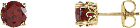 14K Gold Natural Mozambique Garnet Round 4-Prong Stud Earrings – 6mm Stones