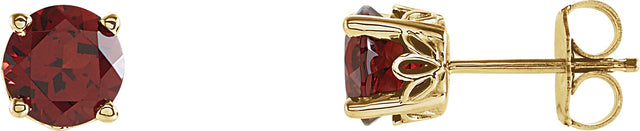 14K Gold Natural Mozambique Garnet Round 4-Prong Stud Earrings – 6mm Stones