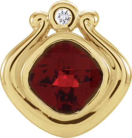 14K Gold Cushion Natural Mozambique Garnet & Natural Diamond Accented Bezel-Set Pendant – 0.03 CTW