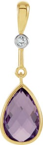 14K Gold Pear Natural Amethyst & Natural Diamond Accented Pendant