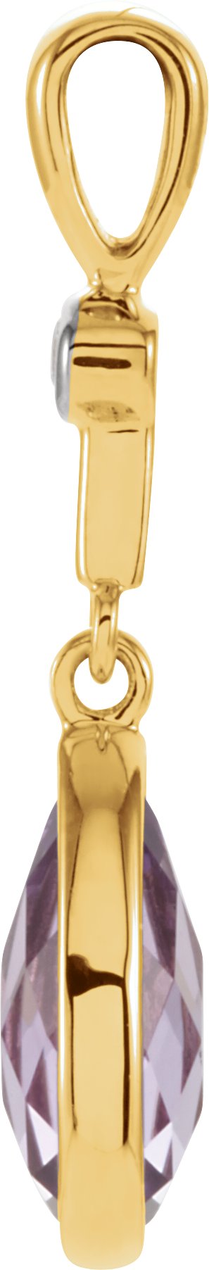 14K Gold Pear Natural Amethyst & Natural Diamond Accented Pendant - view 2