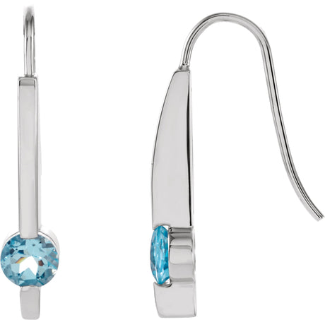 14K Gold Round Natural Aquamarine Accented Bar Earrings