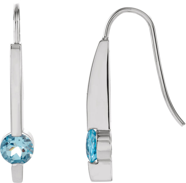 14K Gold Round Natural Aquamarine Accented Bar Earrings
