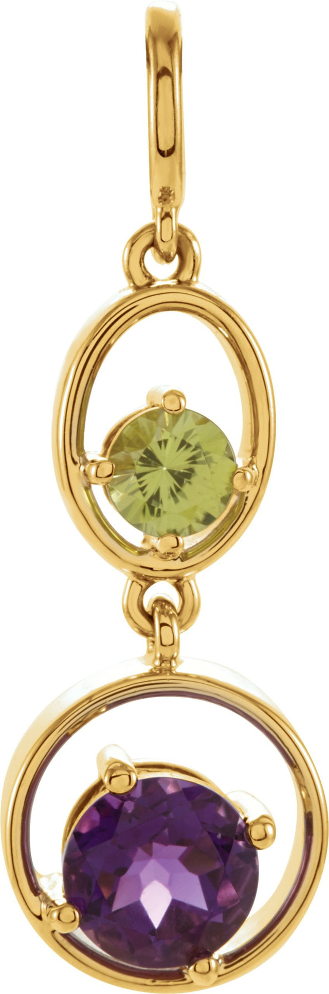 14K Gold Round Natural Amethyst & Natural Peridot Two-Stone Pendant