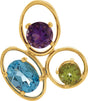 14K Gold Oval Natural Swiss Blue Topaz & Natural Amethyst & Natural Peridot Three-Stone Necklace or Pendant