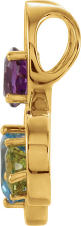 14K Gold Oval Natural Swiss Blue Topaz & Natural Amethyst & Natural Peridot Three-Stone Necklace or Pendant - view 2