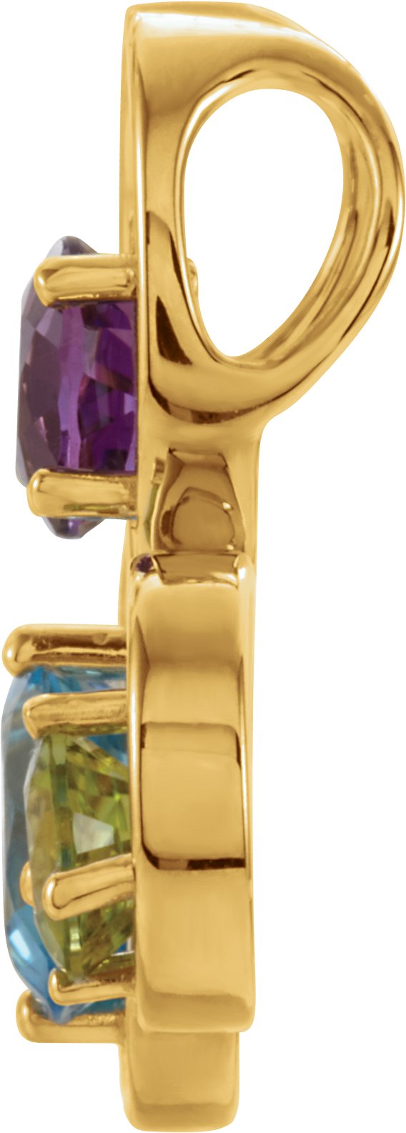 14K Gold Oval Natural Swiss Blue Topaz & Natural Amethyst & Natural Peridot Three-Stone Necklace or Pendant - view 2