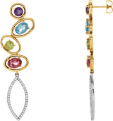 14K Gold Natural Pink Tourmaline & Natural Swiss Blue Topaz & Natural Amethyst & Natural Peridot & Natural Diamond Multi-Gemstone Earrings
