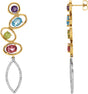 14K Gold Natural Pink Tourmaline & Natural Swiss Blue Topaz & Natural Amethyst & Natural Peridot & Natural Diamond Multi-Gemstone Earrings