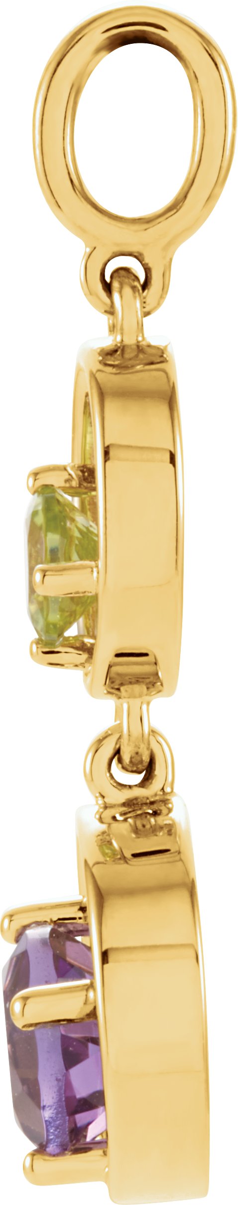 14K Gold Round Natural Amethyst & Natural Peridot Two-Stone Pendant - view 2