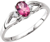 14K Gold Oval Natural Pink Tourmaline & Natural Diamond Accented Ring
