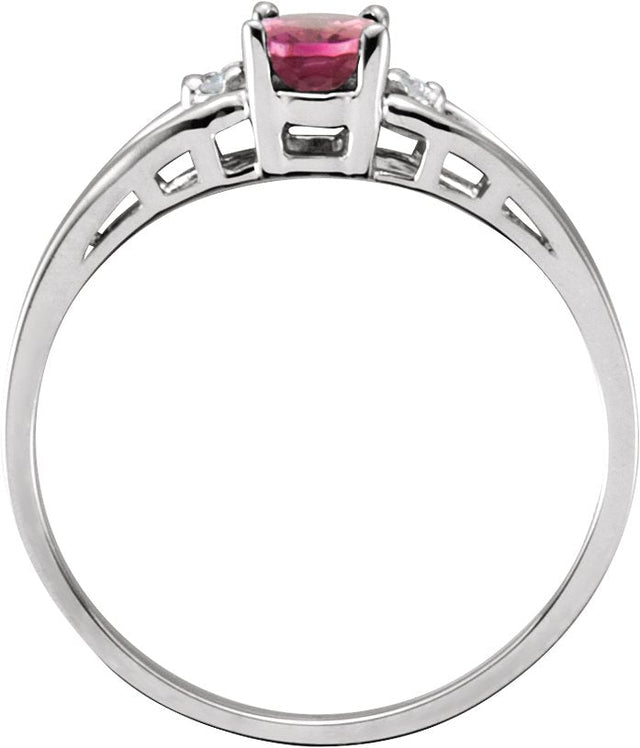 14K Gold Oval Natural Pink Tourmaline & Natural Diamond Accented Ring - view 2