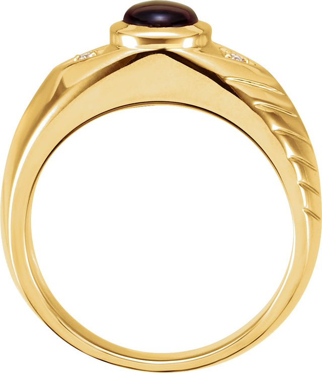 14K Gold Oval Natural Black Star Sapphire & Natural Diamond Bezel-Set Accented Ring - view 4