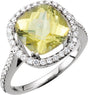 14K Gold Cushion Natural Lemon Quartz & Natural Diamond Halo-Style Ring