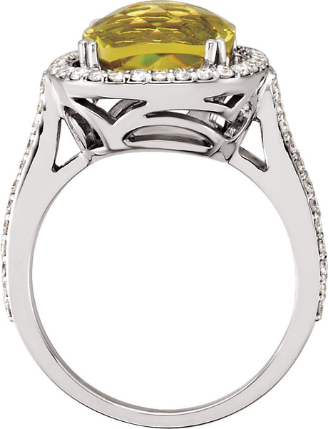 14K Gold Cushion Natural Lemon Quartz & Natural Diamond Halo-Style Ring - view 2