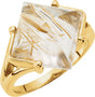 14K Gold Square Natural Rutilated Quartz Cabochon Ring
