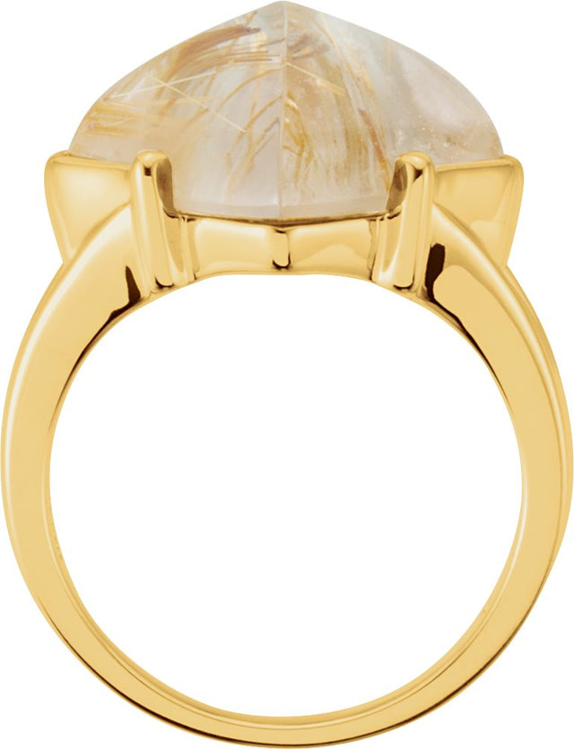 14K Gold Square Natural Rutilated Quartz Cabochon Ring - view 2