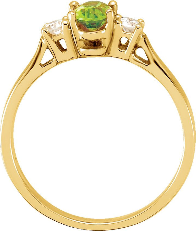 14K Gold Oval Natural Peridot & Natural Diamond Accented Ring - view 2