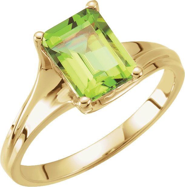 14K Gold Emerald Natural Peridot Solitaire Ring