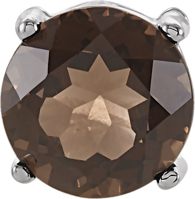 14K Gold Round Natural Smoky Quartz Solitaire Pendant