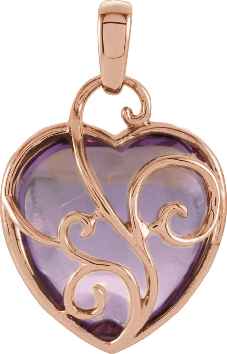 14K Gold Natural Rose De France Quartz Heart Pendant