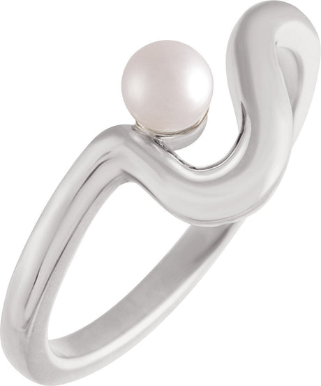 14K Gold Cultured White Freshwater Pearl Freeform Pearl Ring - White Gold