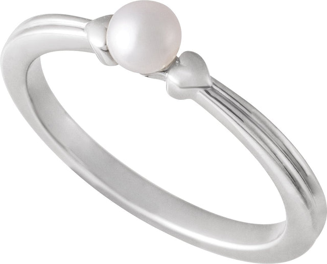 Platinum Cultured White Freshwater Pearl Heart Pearl Ring - view 4