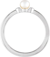 14K Gold Cultured White Freshwater Pearl Heart Pearl Ring - White Gold - view 2