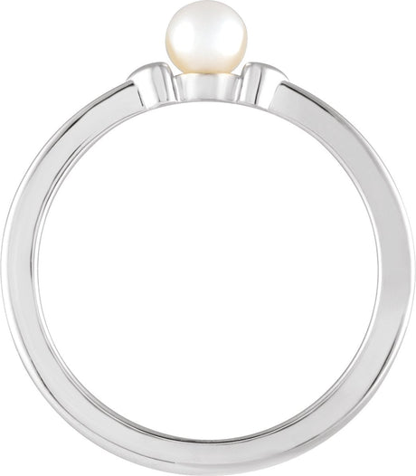 Platinum Cultured White Freshwater Pearl Heart Pearl Ring - view 2