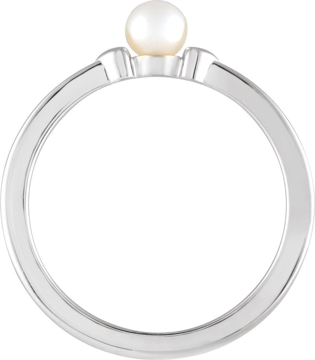 Platinum Cultured White Freshwater Pearl Heart Pearl Ring - view 2