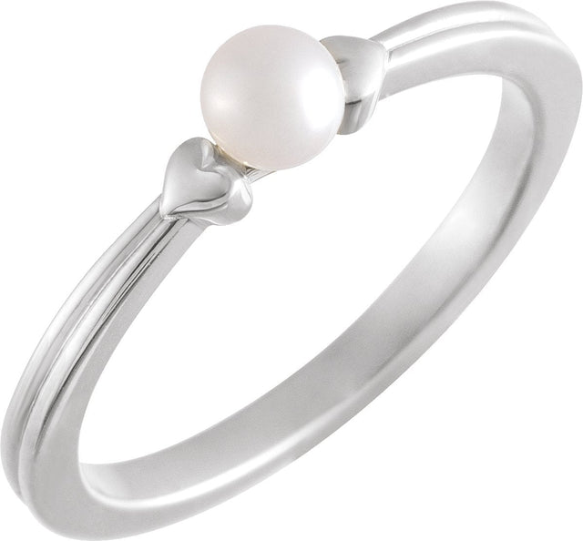 Platinum Cultured White Freshwater Pearl Heart Pearl Ring