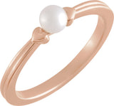 14K Gold Cultured White Freshwater Pearl Heart Pearl Ring - Rose Gold