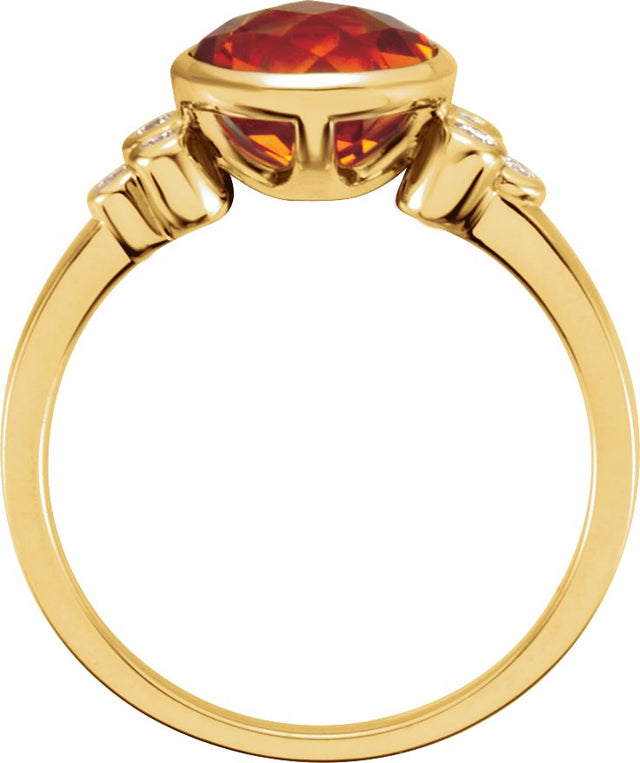 14K Gold Round Natural Citrine & Natural Diamond Accented Ring - view 2