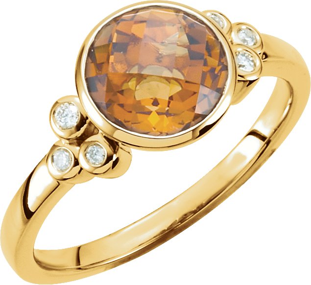 14K Gold Round Natural Citrine & Natural Diamond Accented Ring