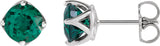 14K Gold Lab-Grown Emerald Round 4-Prong Stud Earrings - White Gold