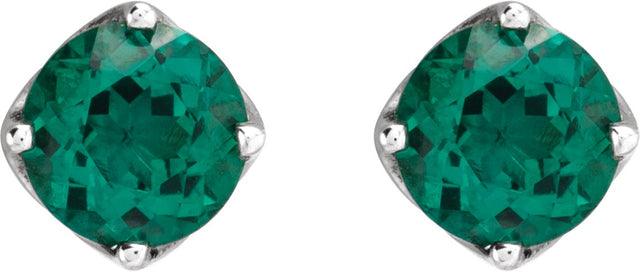 14K Gold Lab-Grown Emerald Round 4-Prong Stud Earrings - White Gold - view 2