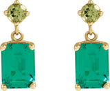 14K Gold Emerald Lab-Grown Emerald & Natural Peridot Accented Earrings - Yellow Gold - view 2
